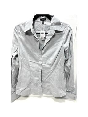 Jacob Womens Medium Grey White Striped Button Up Casual Dress Shirt Top New